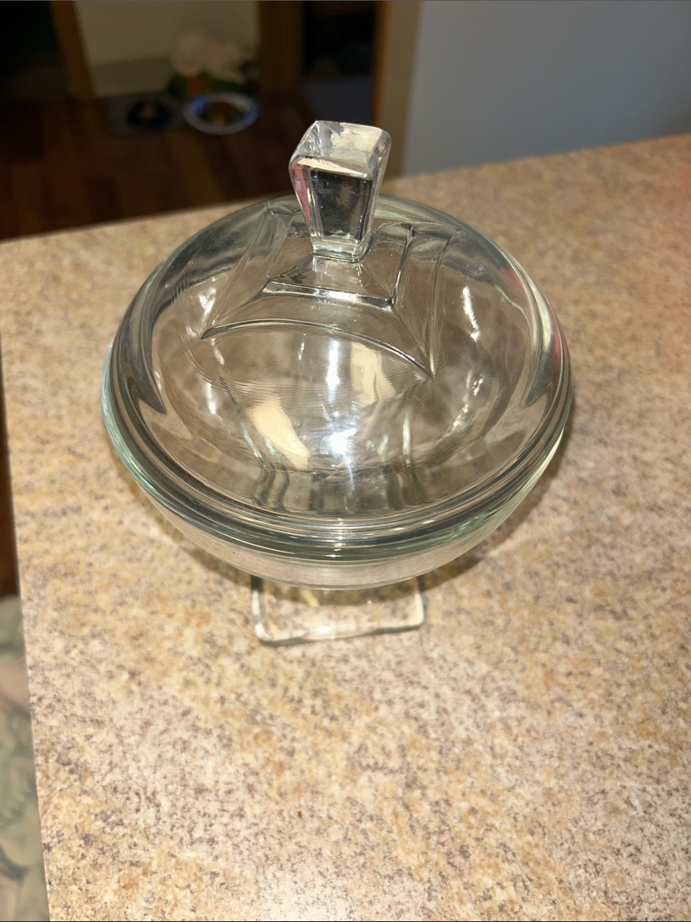 Clear Glass Covered Compote Candy Dish